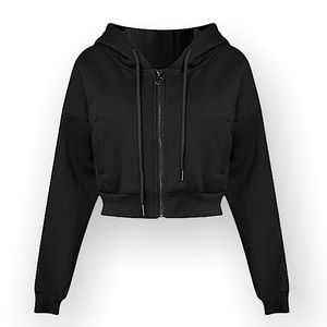 Black Zip Up Crop Hoodie